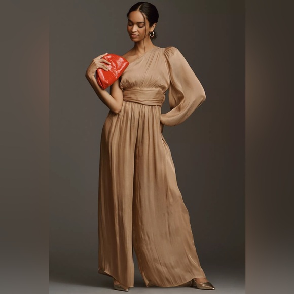 Anthropologie One-Shoulder Metallic Jumpsuit - Picture 2 of 13